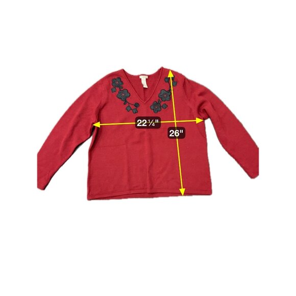 Apostrophe Red V Neck Sweater Black Floral Embroidery Size 20 - Picture 6 of 9
